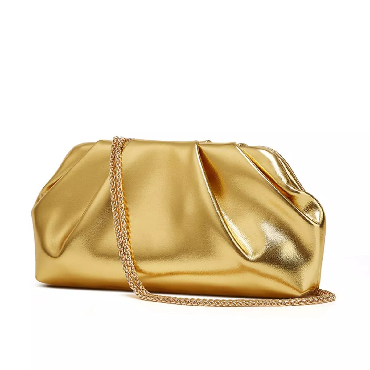 Ruched Shoulder Bag with Chain Strap | Handbags Daverri Fashions