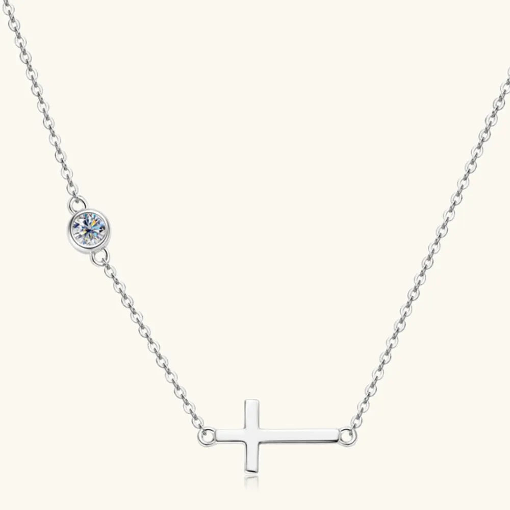 Cross 925 Sterling Silver Moissanite Necklace | Silver Necklaces Daverri Fashions