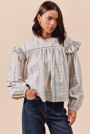 BLUE SO ME Floral Cotton Print Ruffled Long Sleeve Blouse | Daverri Fashions
