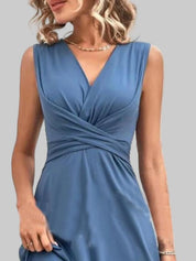 Surplice Sleeveless Wrap Dress | Knee Length Dresses Daverri Fashions
