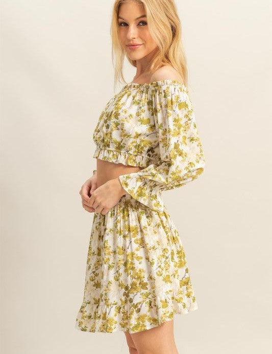 HYFVE Floral Off-Shoulder Flounce Sleeve Top and Skirt Set | Outfit Sets Daverri Fashions
