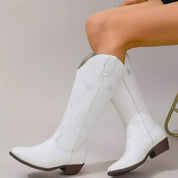 White Western Star Embroidered Cowboy Boots | Boots Daverri Fashions