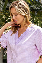 BiBi V-Neck Short Sleeve Blouse | Daverri Fashions