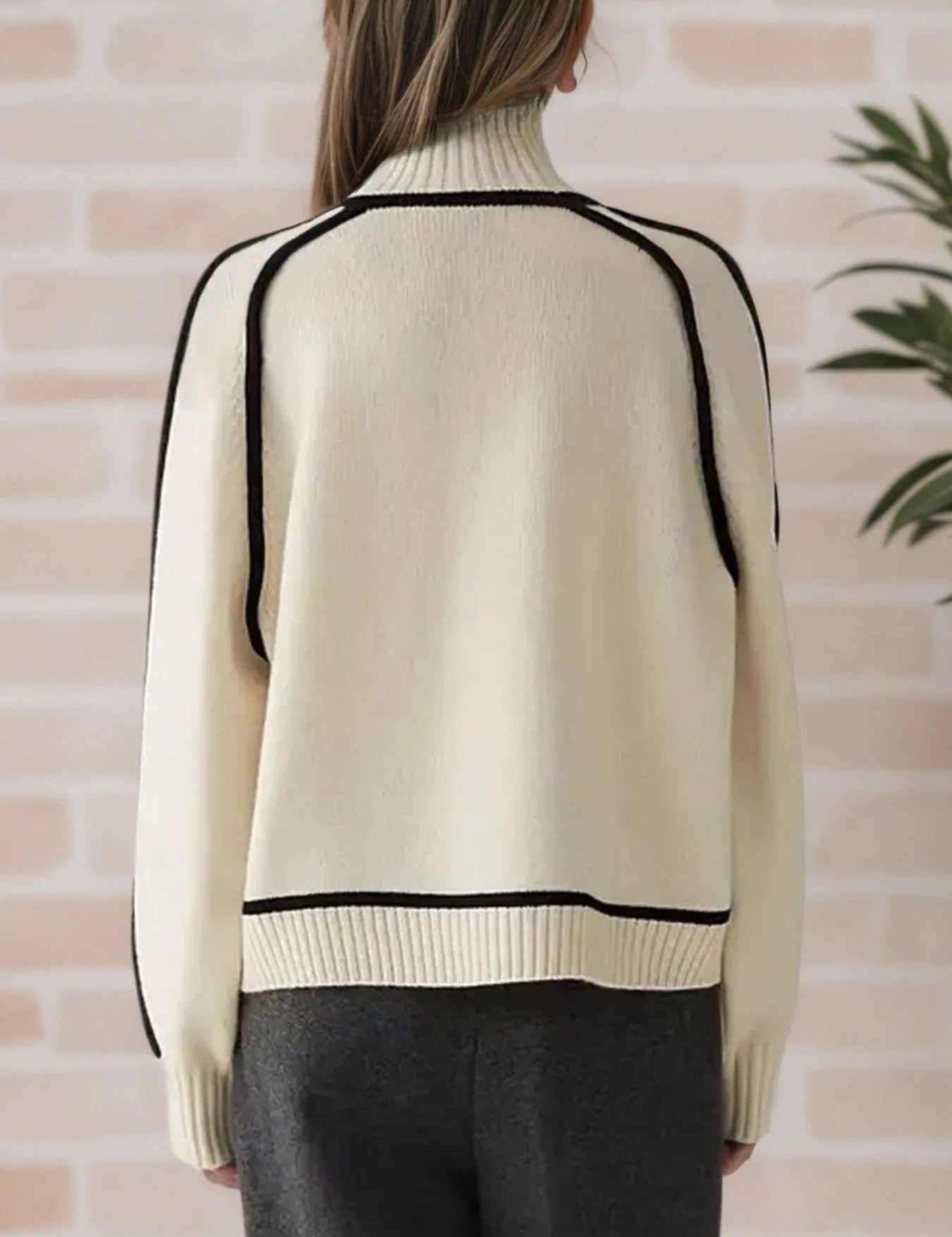 Contrast Trim Turtleneck Sweater | Sweaters Daverri Fashions