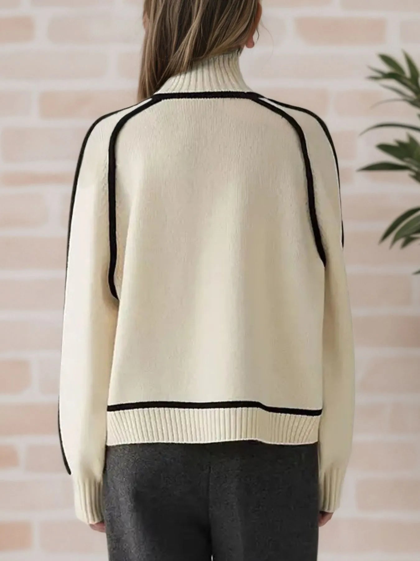 Contrast Trim Turtleneck Sweater | Sweaters Daverri Fashions