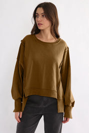 Exposed Seam High-Low Long Sleeve Sweatshirt | Daverri Fashions