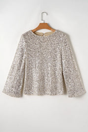 Cutout Sequin Round Neck Long Sleeve Blouse | Blouses Daverri Fashions
