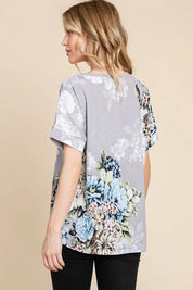 BOMBOM Floral Round Neck Short Sleeve T-Shirt | Daverri Fashions