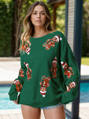 Sequin Gingerbread Man Long Sleeve Sweatshirt | Sweatshirts Daverri Fashions