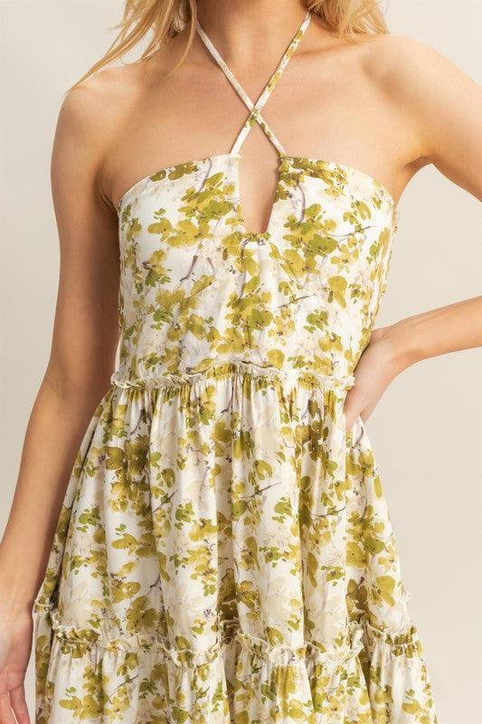 HYFVE Floral Print Halter Neck Tiered Mini Dress | Daverri Fashions