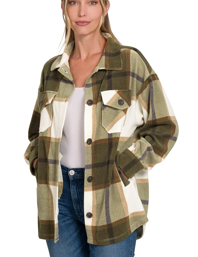 Zenana Oversized Plaid Fleece Shacket | Shackets Daverri Fashions