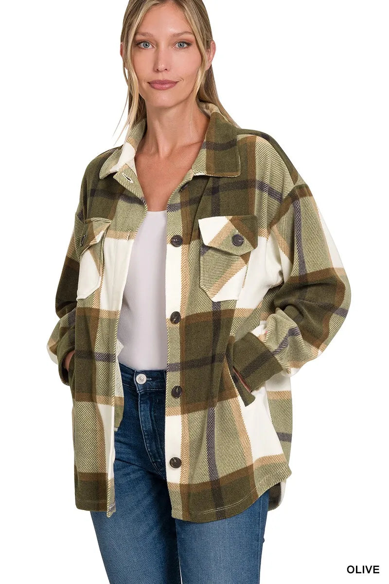 Zenana Oversized Plaid Fleece Shacket | Shackets Daverri Fashions