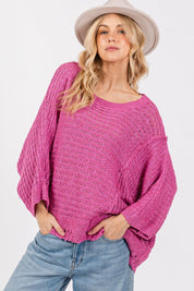 Magenta SAGE + FIG Magenta Distressed Asymmetrical Open Stitch Sweater | Sweaters Daverri Fashions