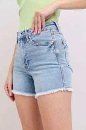 Judy Blue Tummy Control Raw Hem Denim Shorts | Denim Shorts Daverri Fashions