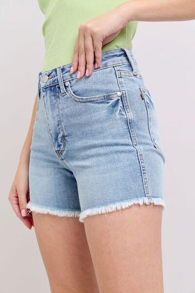 Judy Blue Tummy Control Raw Hem Denim Shorts | Denim Shorts Daverri Fashions