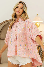 BiBi Sequin Striped Short Dolman Sleeve Blouse | Daverri Fashions