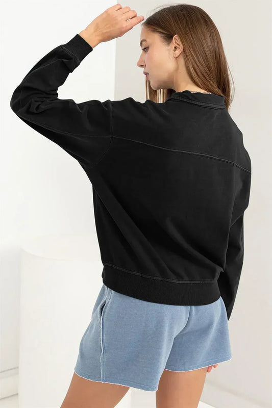 HYFVE Half Zip Drop Shoulder Sweatshirt - DAVERRI FASHIONS