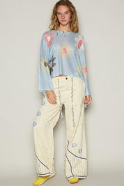 POL Flower Dropped Shoulder Long Sleeve Knit Top | Tops Daverri Fashions