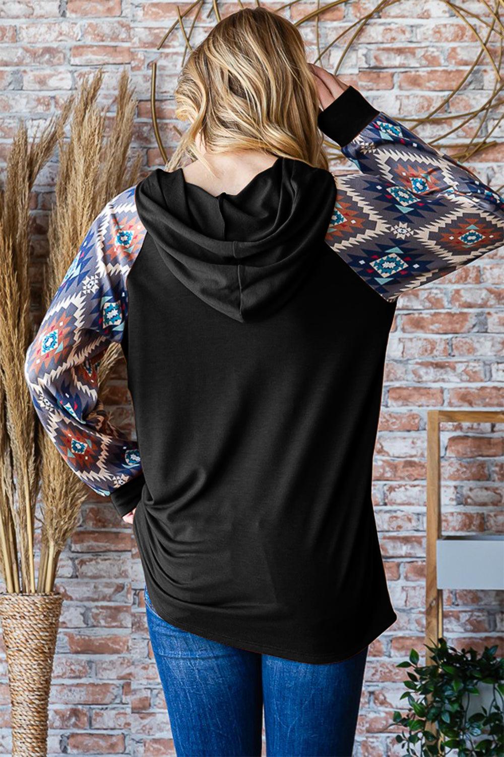 Heimish Half Button Printed Long Sleeve Hooded Top | Tops Daverri Fashions