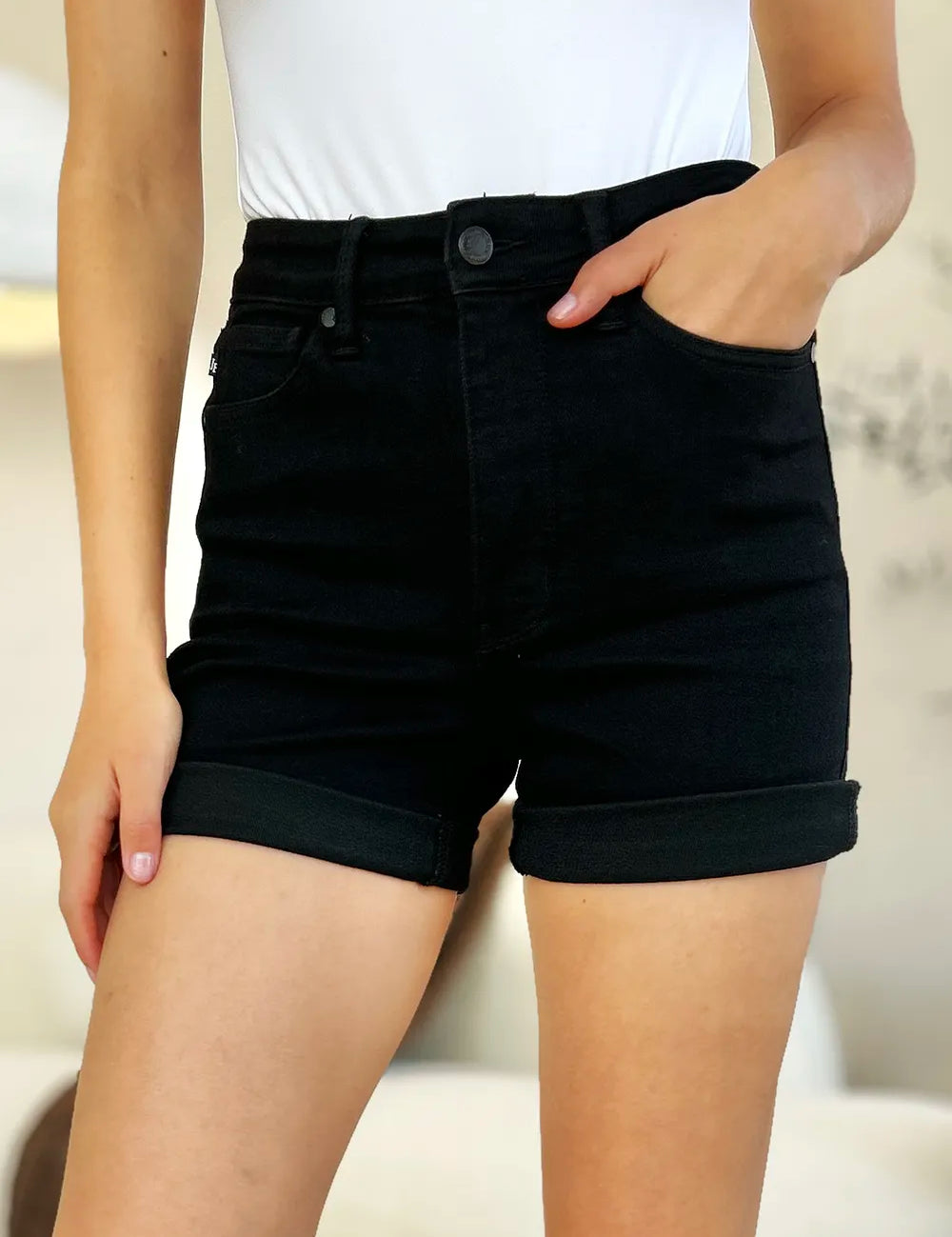 Black Judy Blue Full Size High Waist Tummy Control Cuffed Denim Shorts | Denim Shorts Daverri Fashions