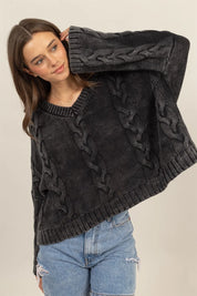 Charcoal HYFVE Cable Knit V-Neck Dropped Shoulder Oversized Sweater | Sweaters Daverri Fashions