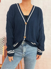 Star Pattern Button-Up Cardigan with Contrast Trim | Cardigans Daverri Fashions