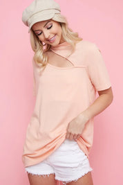 BiBi Rib Knit With Front Cut Out Mock Neck Top | Tops Daverri Fashions
