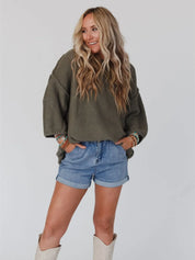 Round Neck Oversized Knit Top with Relaxed Fit | Tops Daverri Fashions