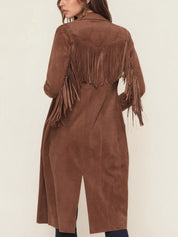 Fringe Lapel Collar Long Sleeve Coat | Daverri Fashions