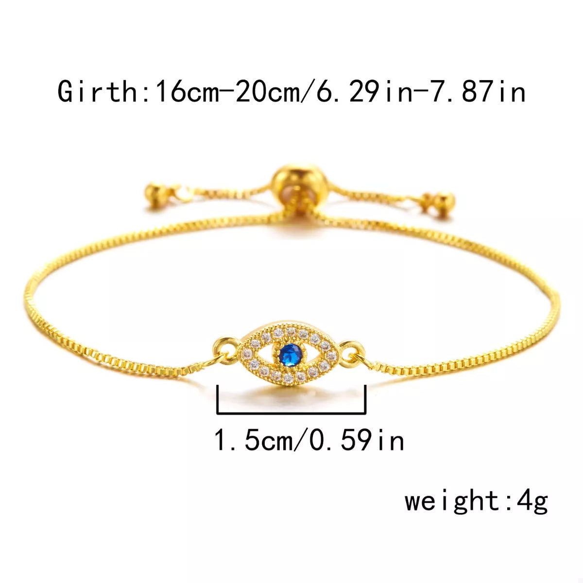 18K Gold-Plated Evil Eye Adjustable Bracelet | Bracelets Daverri Fashions