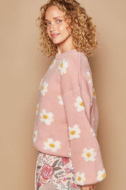 POL Daisy Pattern Drop Shoulder Sweater | Sweaters Daverri Fashions