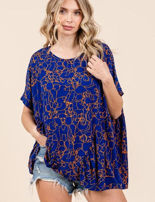 Mittoshop Abstract Print Round Neck Short Sleeve Top | Tops Daverri Fashions