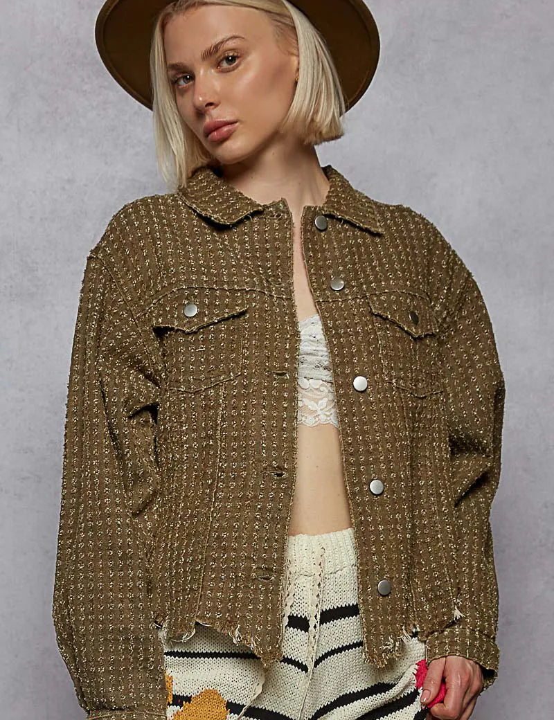 POL Raw Hem Button Up Jacket with Chest Pockets | Jackets Daverri Fashions