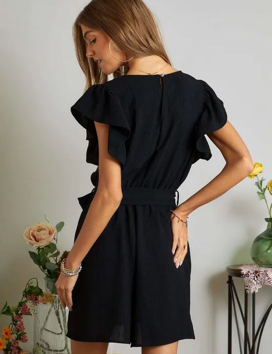 ADORA Ruffle Sleeves Romper with Pockets | Rompers Daverri Fashions