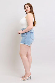 Judy Blue Tummy Control Raw Hem Denim Shorts | Denim Shorts Daverri Fashions