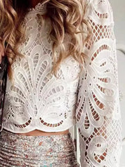 Lace Crochet Long Sleeve Blouse | Blouses Daverri Fashions