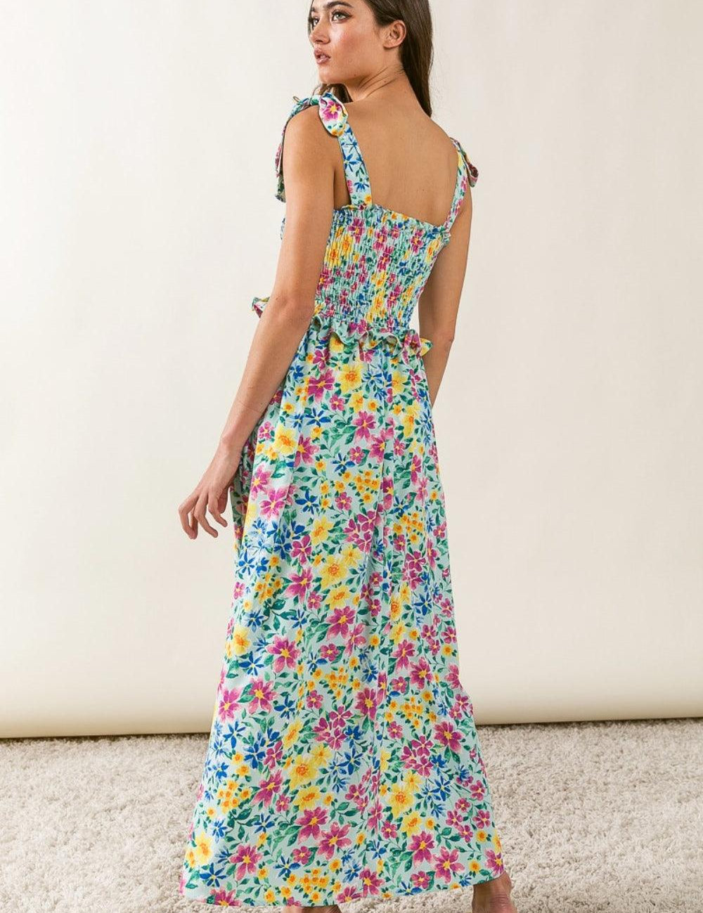 BiBi Floral Ruffle Trim Smocked Cami Dress | Cami Dresses Daverri Fashions