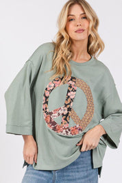 SAGE + FIG Floral Peace Patch Round Neck Top | Tops Daverri Fashions