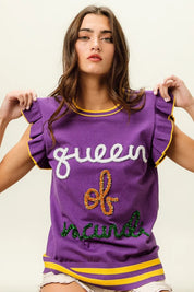 BiBi Queen Of Mardi Ruffled Armhole Sleeveless Knit Top | Knit Tops Daverri Fashions