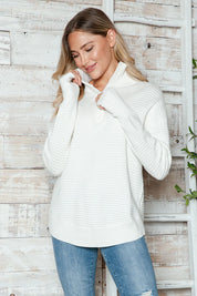 White Half Zip Long Sleeve Knit Top | Knit Tops Daverri Fashions