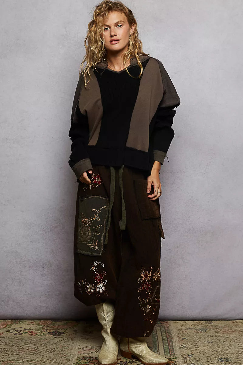 POL Color Block Waffle Knit Raw Hem Sweatshirt | Sweatshirts Daverri Fashions