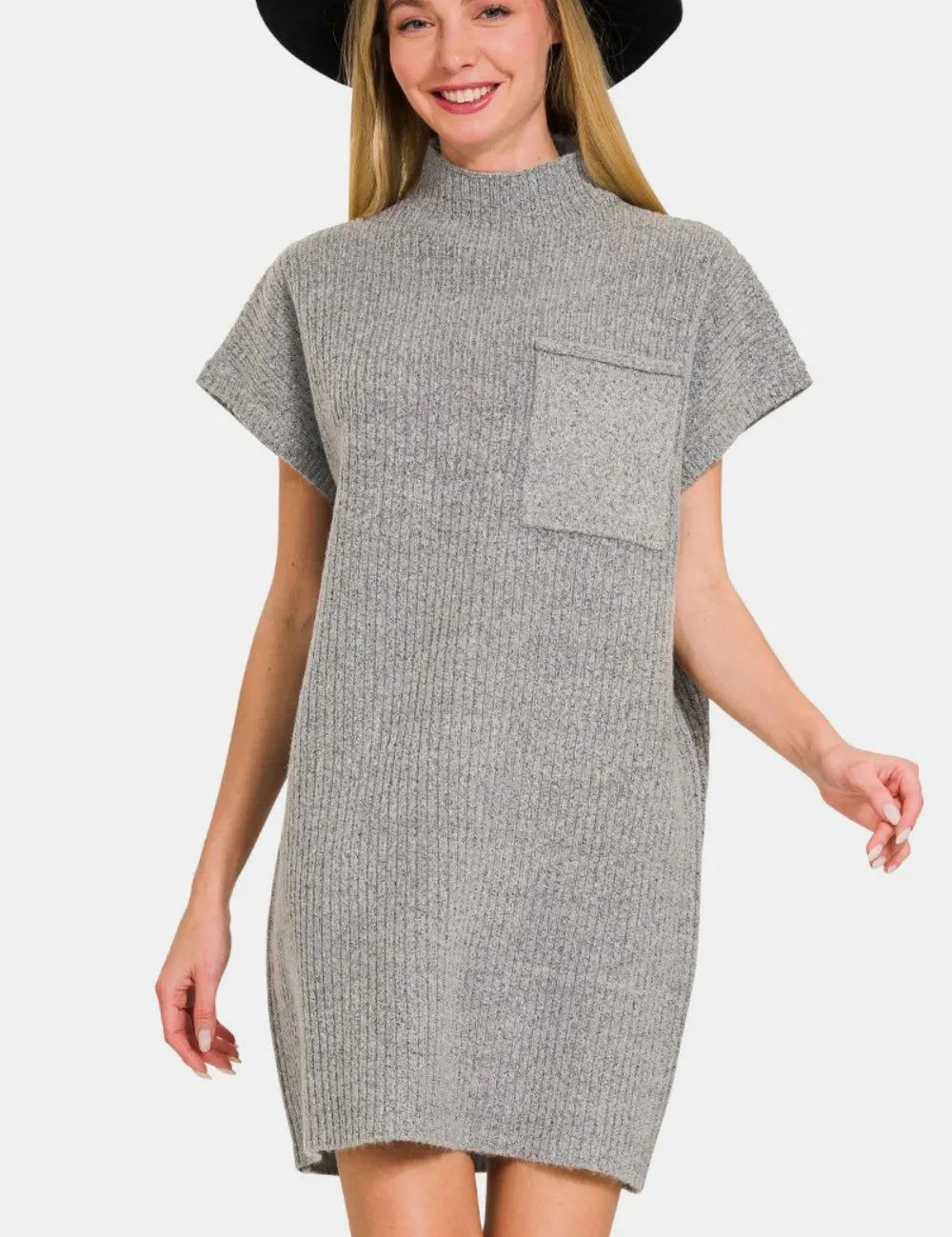 Grey Zenana Short Sleeve Sweater Mini Dress | Daverri Fashions