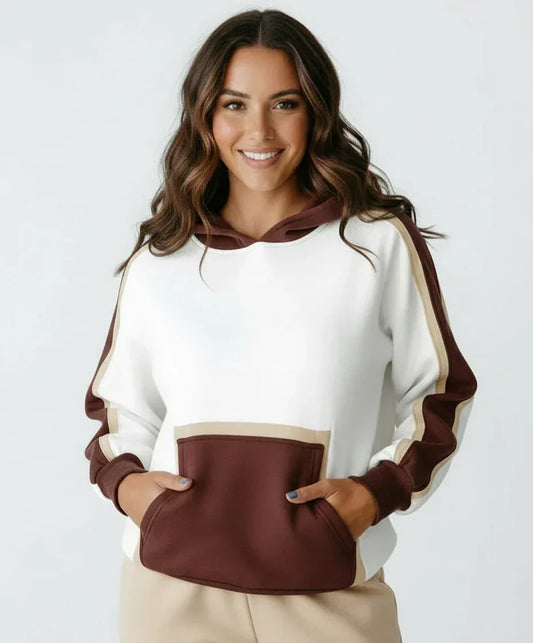 Daverri Fashions Color Block Patchwork Hooded Sweatshirt - DAVERRI FASHIONS