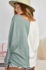 BiBi Twist Front Contrast Cable Knit Top | Tops Daverri Fashions