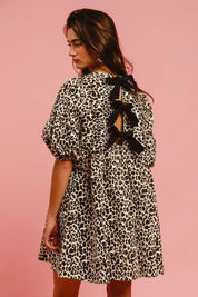 BiBi Leopard Denim Dress With Back Contrast Tie Detail | Daverri Fashions