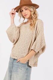 SAGE + FIG Distressed Asymmetrical Open Stitch Sweater | Sweaters Daverri Fashions