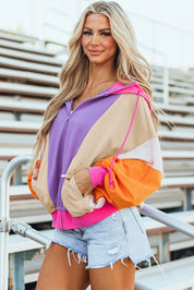 Drawstring Color Block Zip Up Long Sleeve Hoodie | Hoodies Daverri Fashions