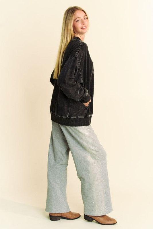 Davi & Dani Stud Star Patch Black Acid Washed Sweatshirt | Sweatshirts Daverri Fashions