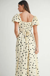 MABLE Polka Dot Puff Sleeve Midi Dress | Daverri Fashions