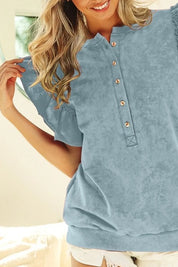 BiBi Mineral Washed Terry Top Denim | Tops Daverri Fashions